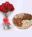 dry fruits basket with 2 dozen red roses