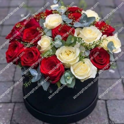red and white imported flowers box