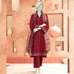 maroon color lawn suit