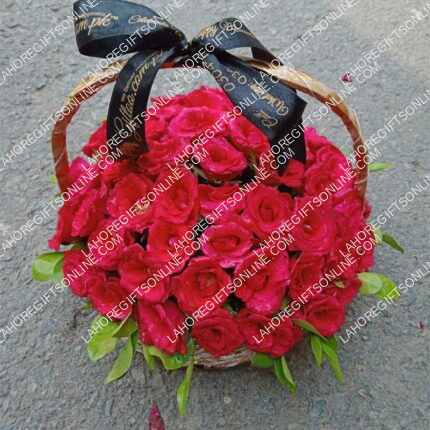 4 dozen red roses basket