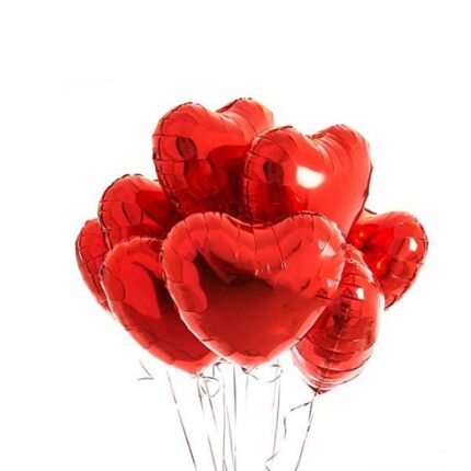 5 heart shape red foil balloons