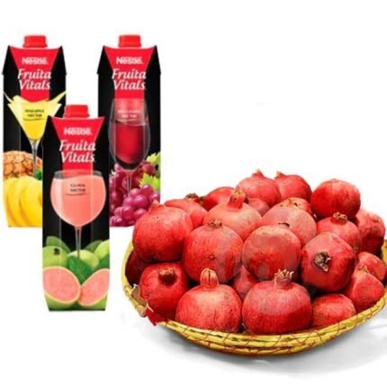 Fresh Juices with Pomegranate Basket by Fresh Fruits