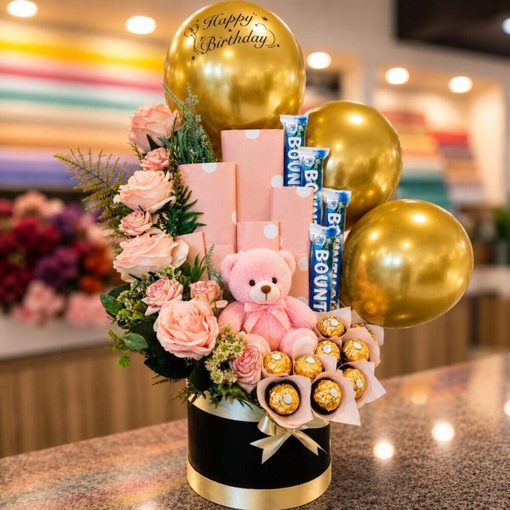 Black Box with Pink and Golden Theme - Anniversary Gifts Black Box with Pink and Golden Theme - Anniversary Gifts | Lahore Gifts Online