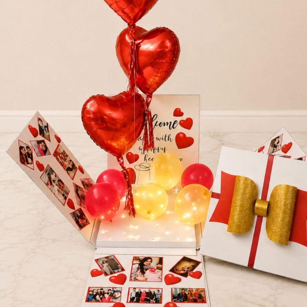 Red Foil Balloons Box Red Foil Balloons Box personalised gift by Customize Box for Valentines Day