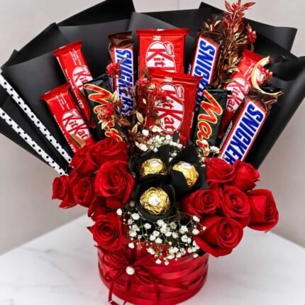 Bucket in Red Theme chocolate gift for Valentines Day