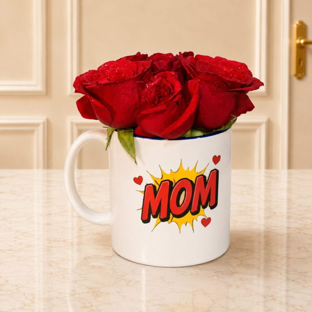 Super Mom Mug Filled with Roses - FLOWERS Super Mom Mug Filled with Roses - FLOWERS | Lahore Gifts Online
