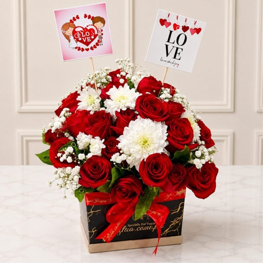 Love Flowers Box - Anniversary Gifts Love Flowers Box - Anniversary Gifts | Lahore Gifts Online