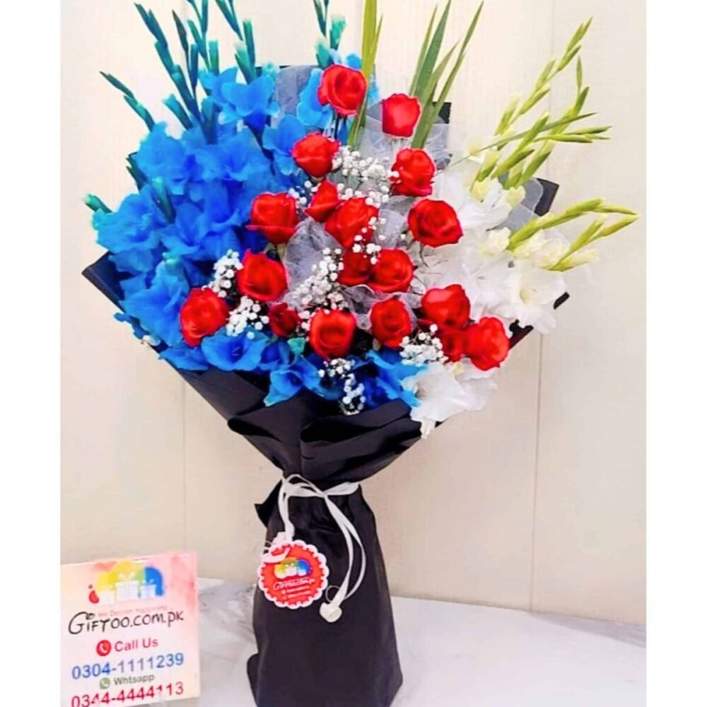 Blue and White Glads Bouquet - Anniversary Gifts Blue and White Glads Bouquet - Anniversary Gifts | Lahore Gifts Online