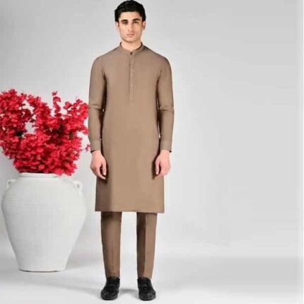 Khaki Cotton Unstitched Kameez Shalwar Fabric fashion gift by Men’s Unstitched Suits