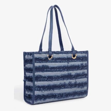 Striped Denim Tote Bag gift by Ladies Hand Bags