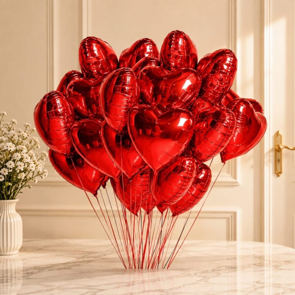 20 Red Heart Shape Foil Balloons - Balloons & Candles 20 Red Heart Shape Foil Balloons - Balloons & Candles | Lahore Gifts Online