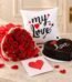 Cake and Flowers and Cushion gift for Valentines Day
