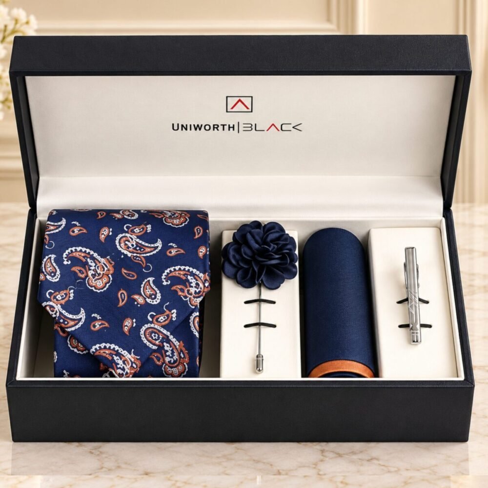 Navy/Rust Paisley Men Accessories Box - Anniversary Gifts Navy/Rust Paisley Men Accessories Box - Anniversary Gifts | Send Gifts to Pakistan, Premium Gift, Same day delivery…