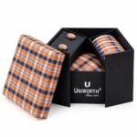 Orange Check Cufflink Tie Set gift by Men’s Accessories