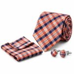Orange Check Cufflink Tie Set - Men’s Accessories | Lahore Gifts Online