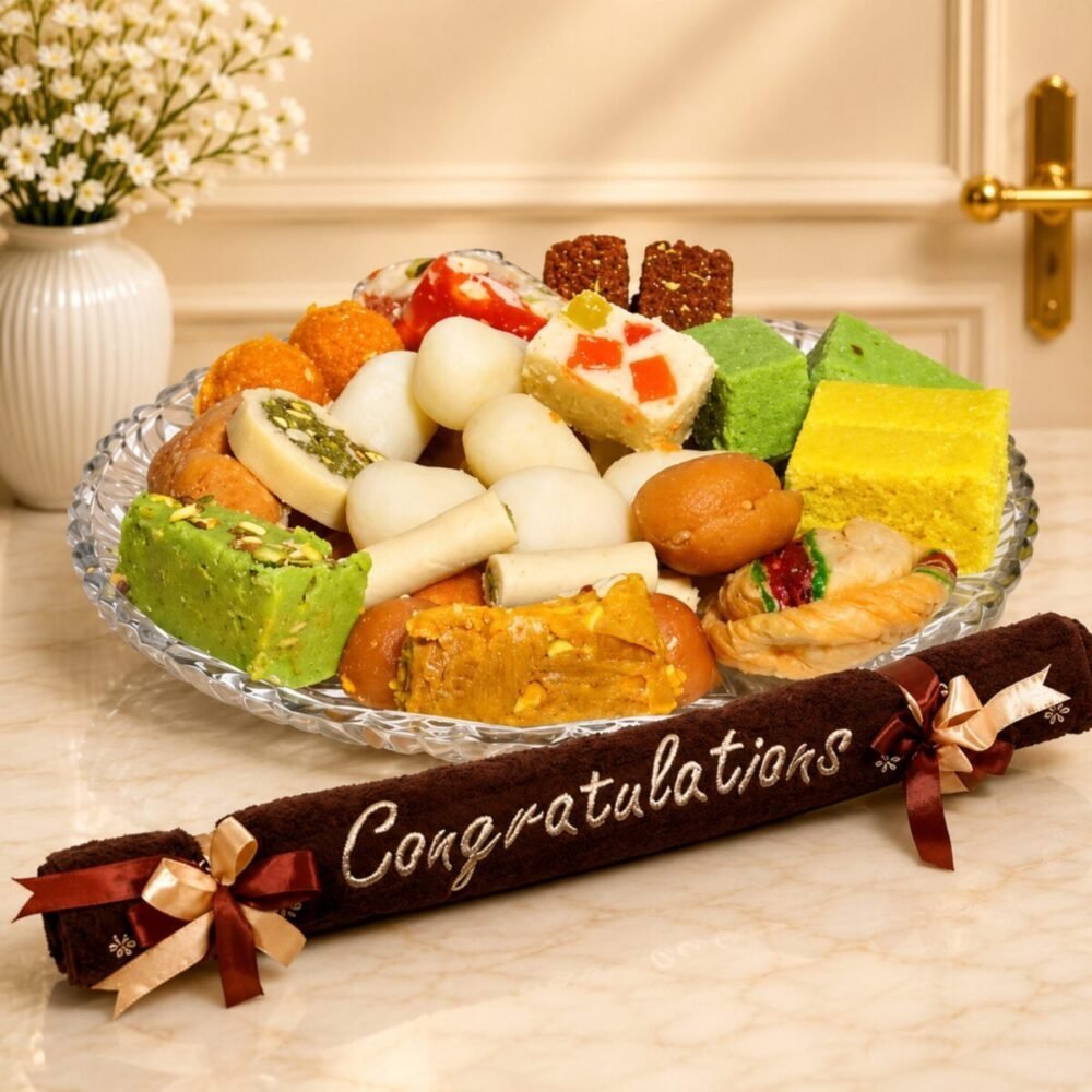 Congratulations Towel with Mithai - Congratulations Gifts Congratulations Towel with Mithai - Congratulations Gifts | Lahore Gifts Online