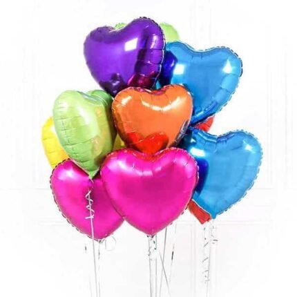 10 Mix Color Heart Shape Foil Balloons by Balloons & Candles
