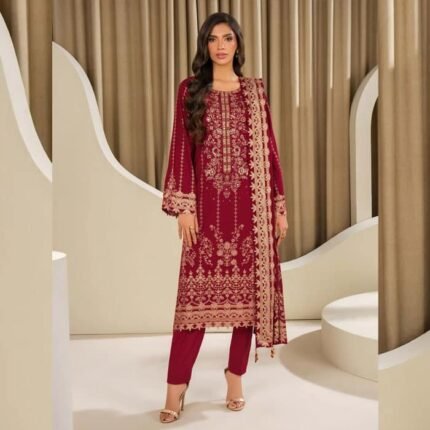 3 Piece Lawn Suit Embroidered (Unstitched) fashion gift for Mothers Day