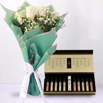 Perfume Set with Beautiful Bouquet for Valentines Day