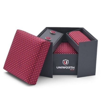 Red Geometric Cufflink Tie Set gift by Men’s Accessories