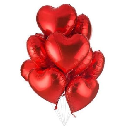 10 Red Heart Shape Foil Balloons by Balloons & Candles