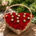 Rose and Ferrero Heart Basket - Anniversary Gifts | Lahore Gifts Online