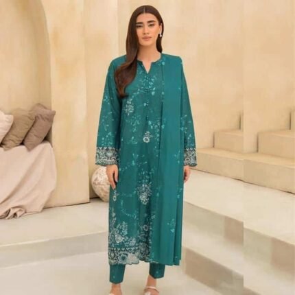 3 Piece Lawn Suit Embroidered (Unstitched) fashion gift for Eid