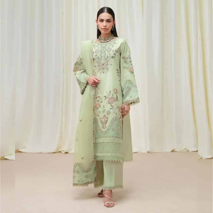 3 Piece Embroidered Cotton Net Suit fashion gift for Eid 3 Piece Embroidered Cotton Net Suit fashion gift for Eid