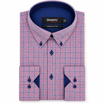 White/L Pink Check Business Casual Shirt fashion gift by Men’s Formal Clothing