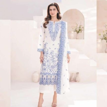 3 Piece Lawn Suit Embroidered (Unstitched) fashion gift for Eid