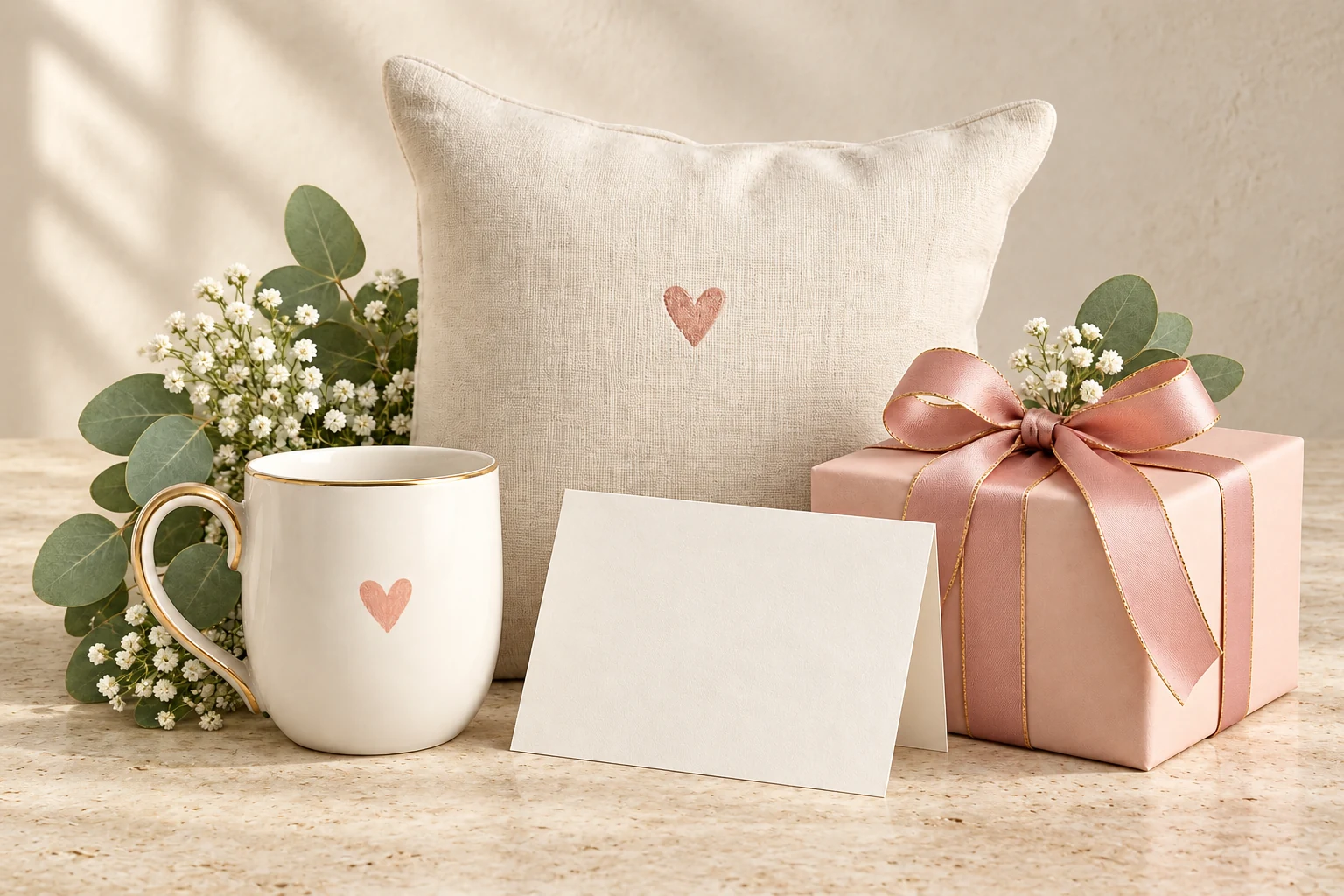 Heart motif mug cushion and gift box