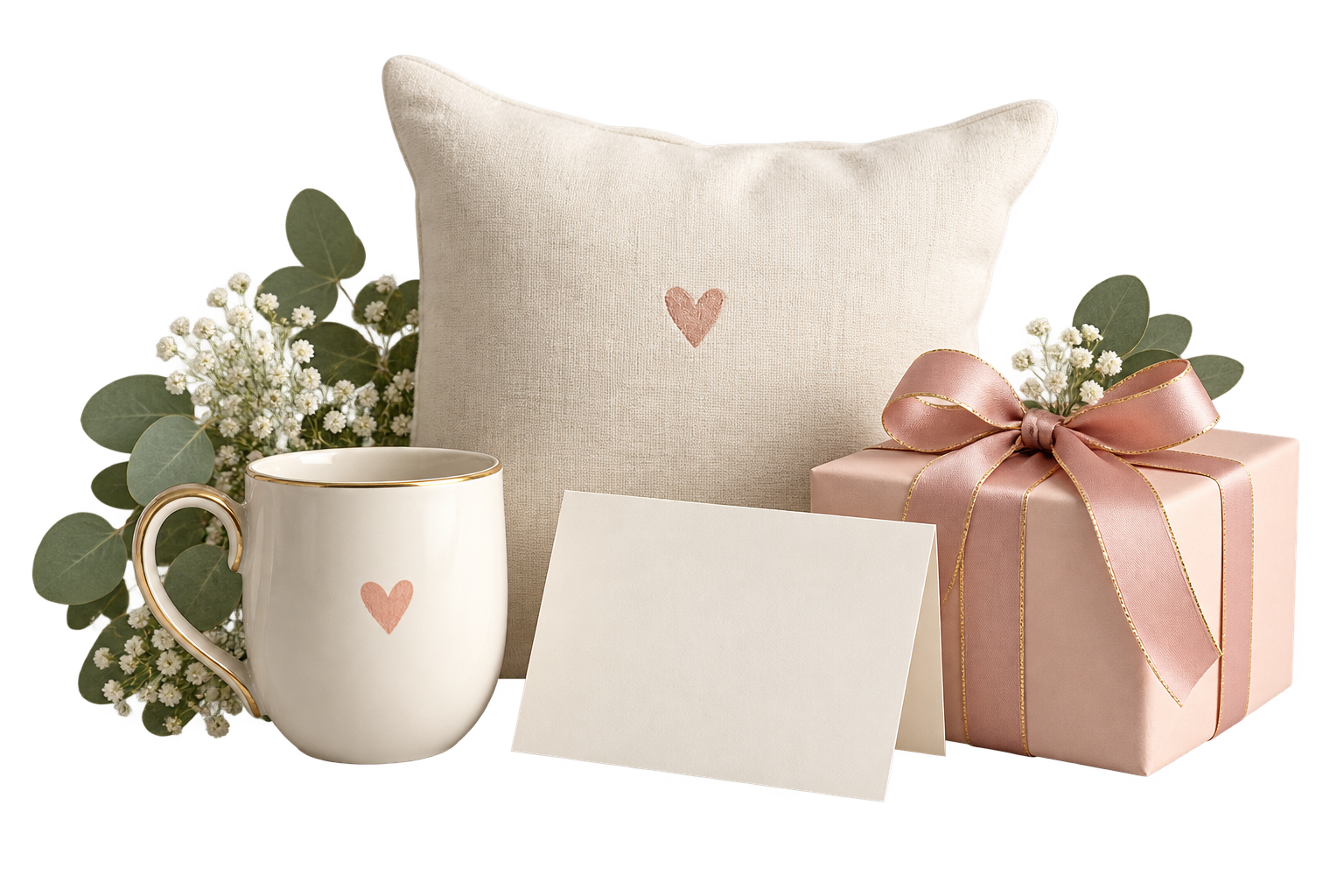 Heart motif mug cushion and gift box
